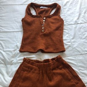 Princess Polly Rust Ribbed Lounge Set